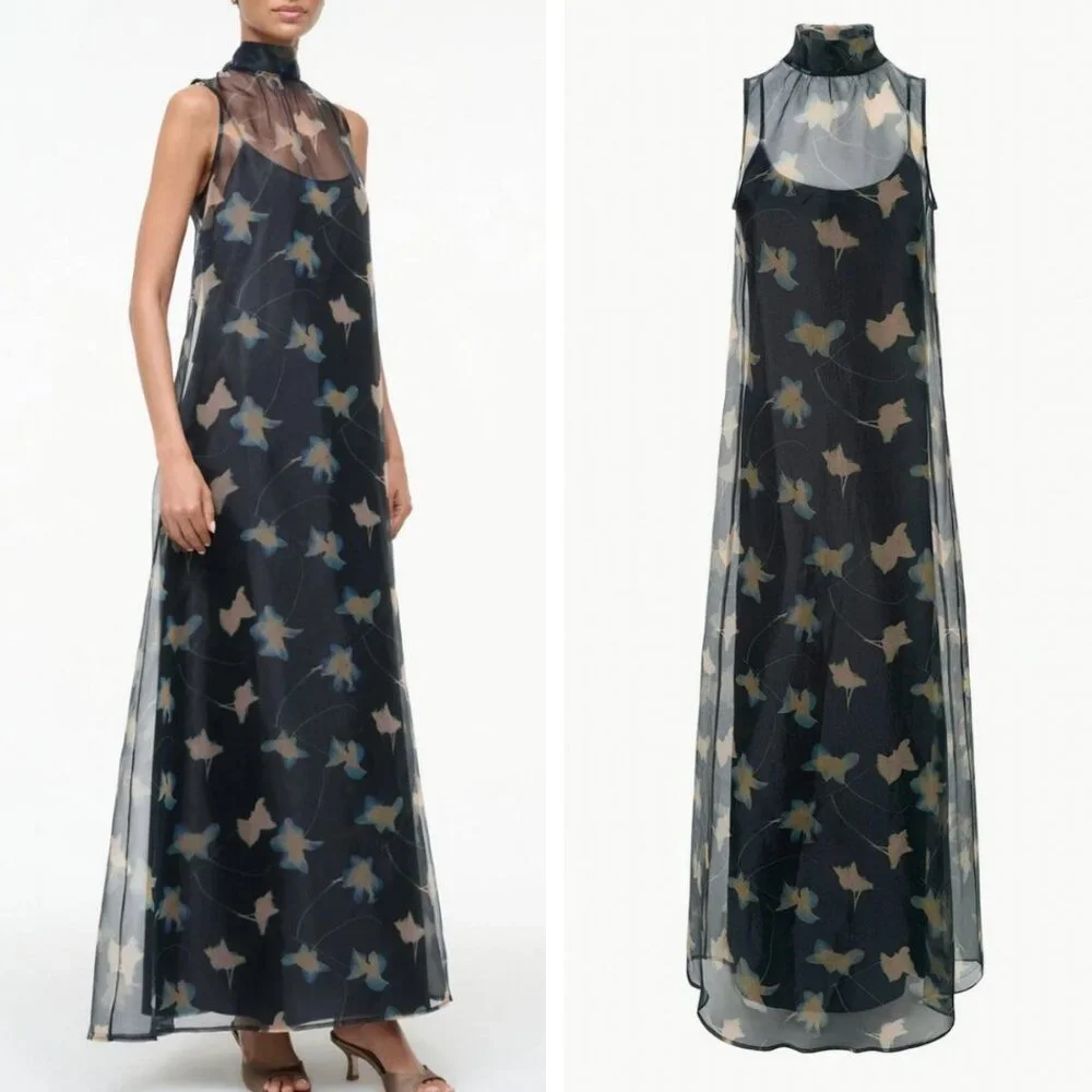 NEW STAUD Albee Maxi Dress Gown Botanical Shadows Floral Party Cocktail - Picture 2 of 7